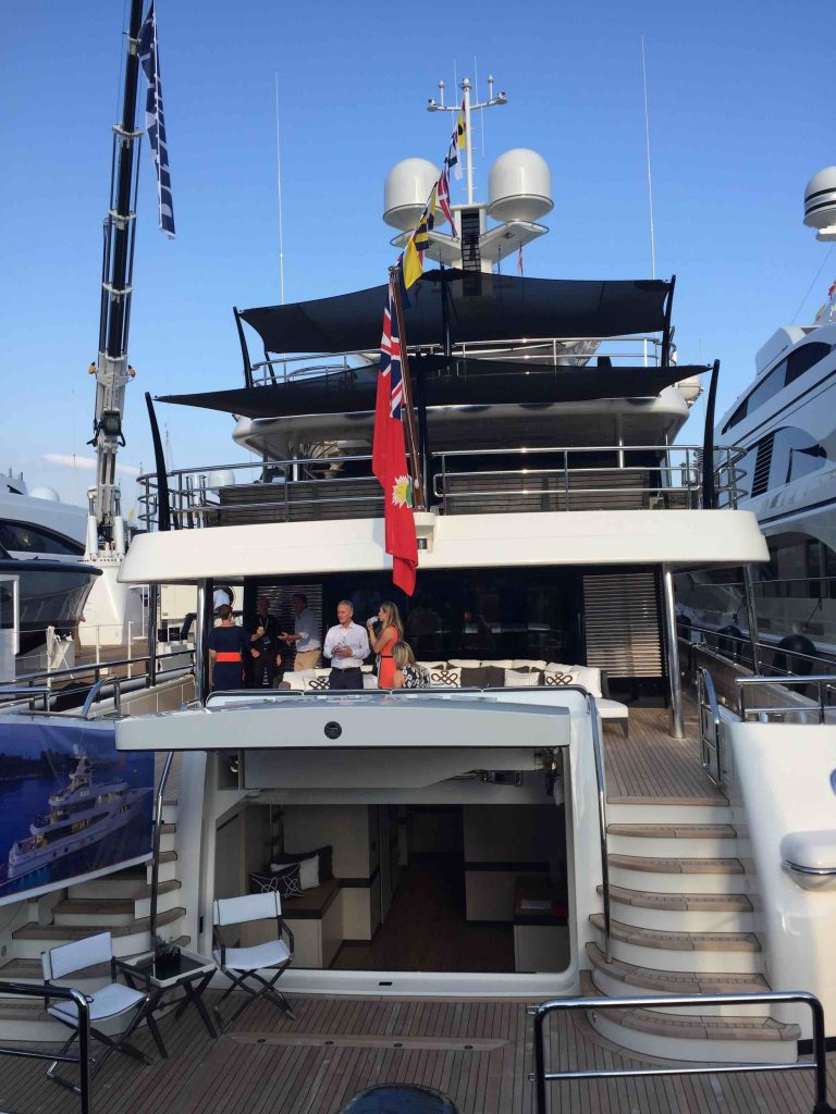 Crew at work on the 102 m (333 ft) superyacht Symphony during the