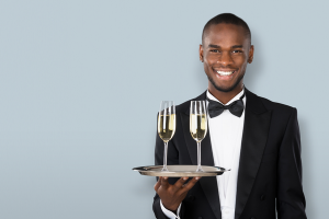 butler party champagne glasses tuxedo